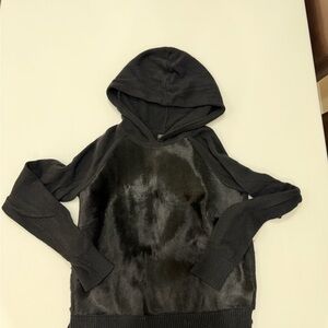 INTERMIX Black Calf Hair Hooded Sweater